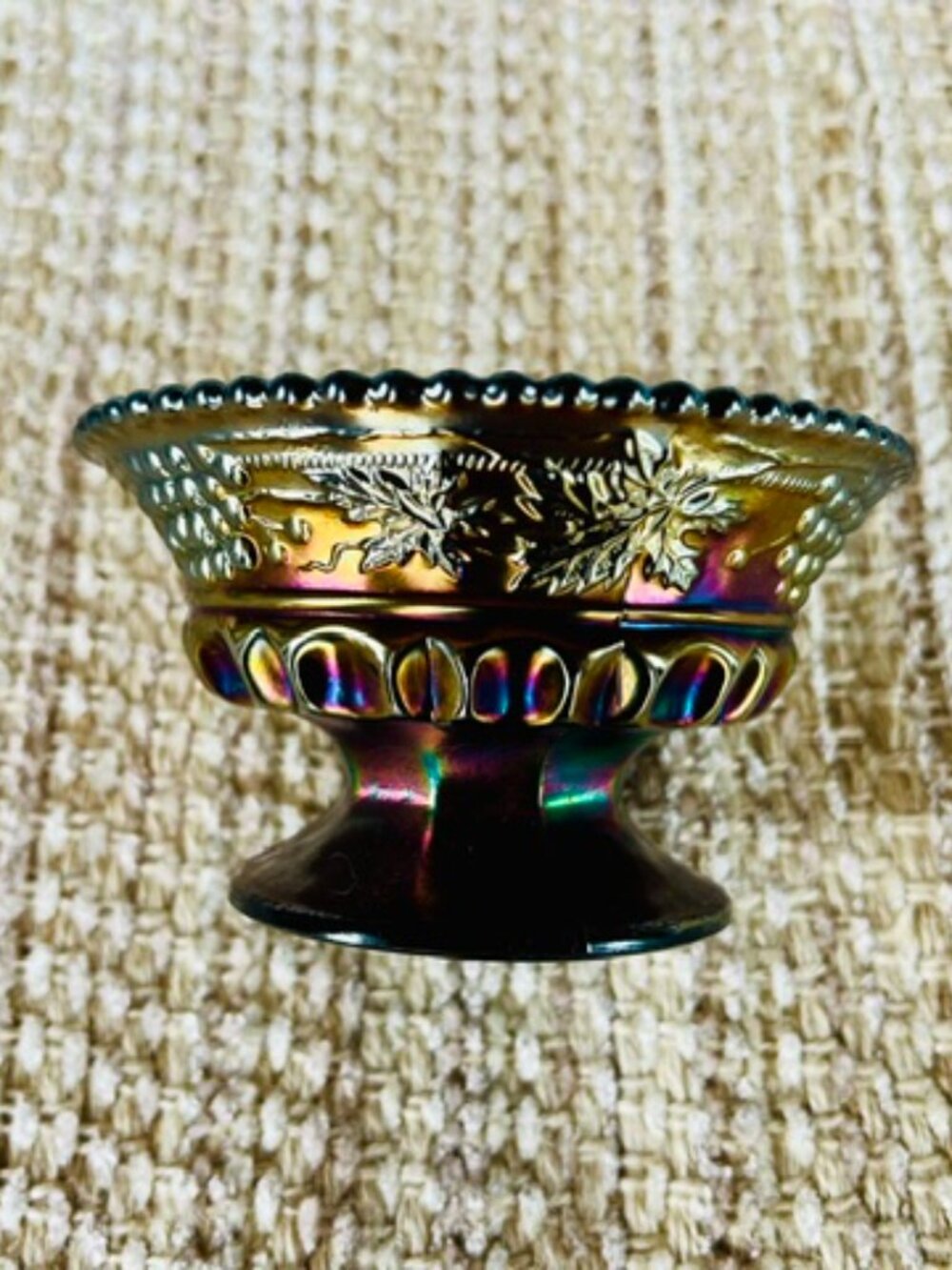 Northwood Carnival Glass Grape & Cable Footed Sherbet / Berry Compote Bowl